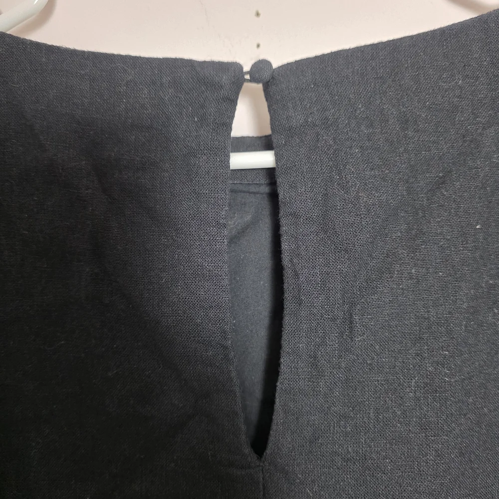 Abercrombie & Fitch Black Linen Blend Shift Dress Small Minimalist Short Sleeve - Picture 4 of 6